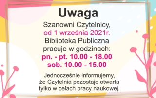 Informacja o zmianie godzin