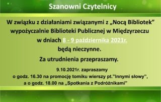 Informacja o zmianie godzin pracy wypoozyczalni biblioteki