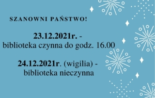 zmiana godzin pracy biblioteki w okresie śiwtaecznym
