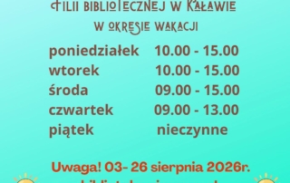 Zmiana godzin pracy Filii Bibliotecznej w Kaławie