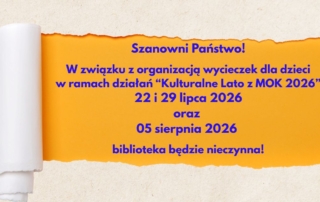 informacja o zmianie godzin w bibliotece